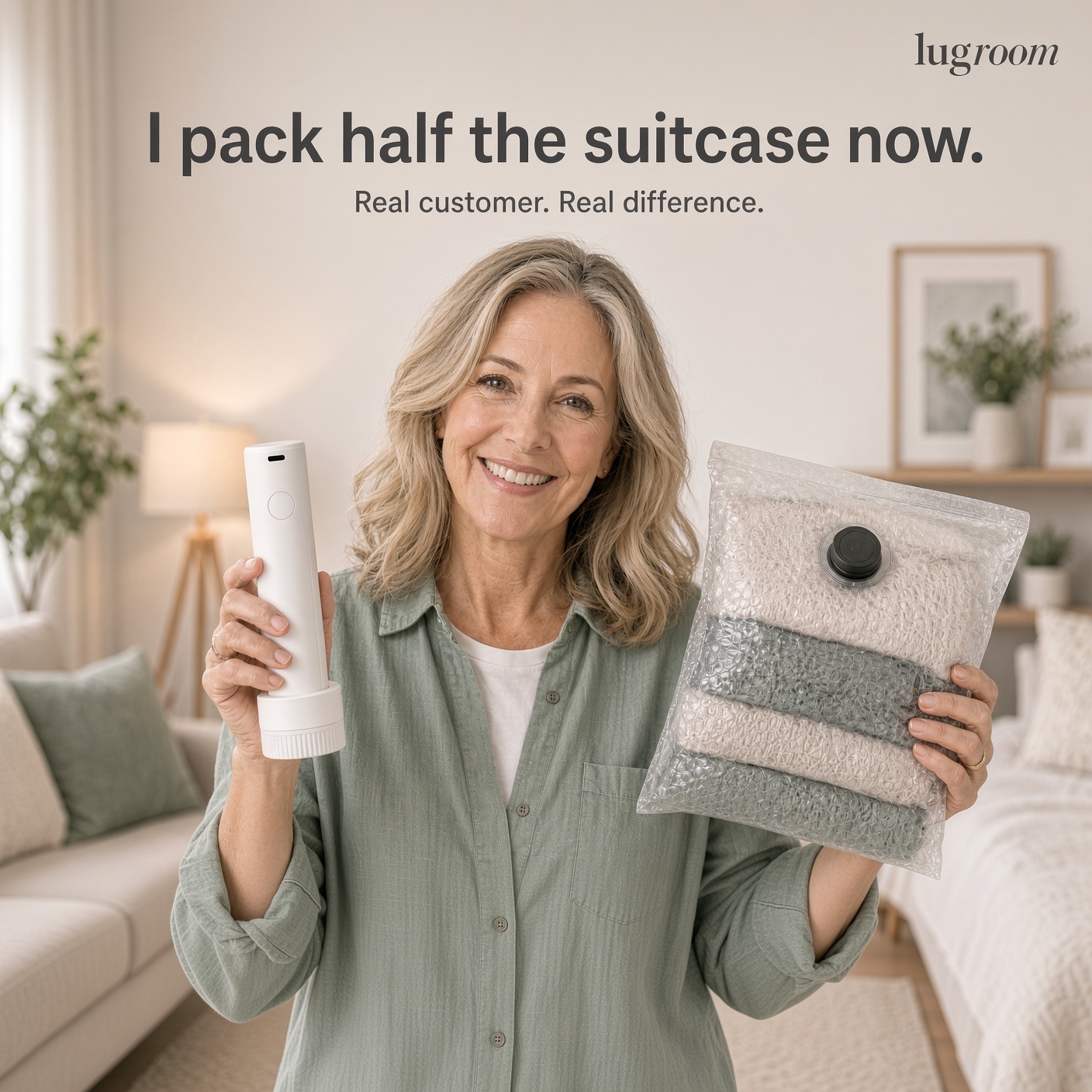 LugRoom vacuum compression set — pack a week of clothes in the suitcase you already own
